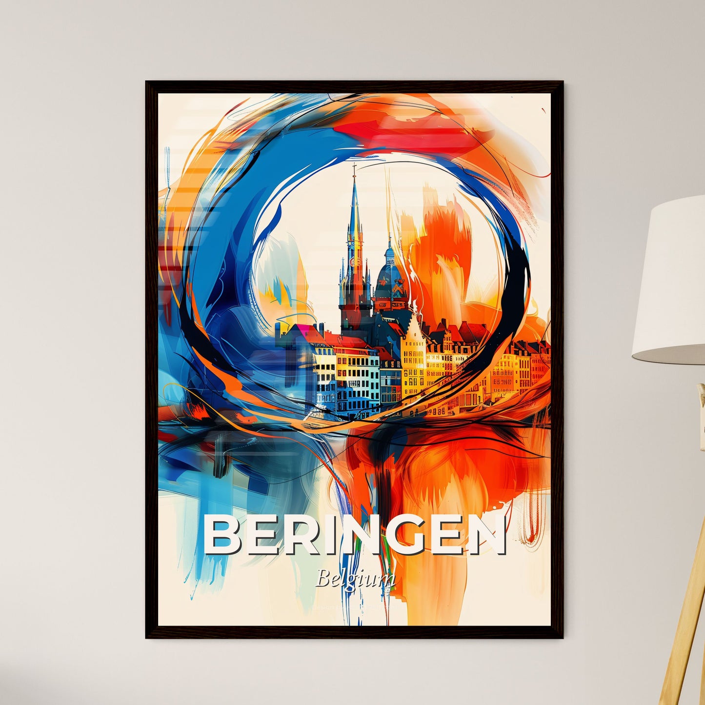 Vibrant Beringen, Belgium - A Colorful Circle With A City In The Background