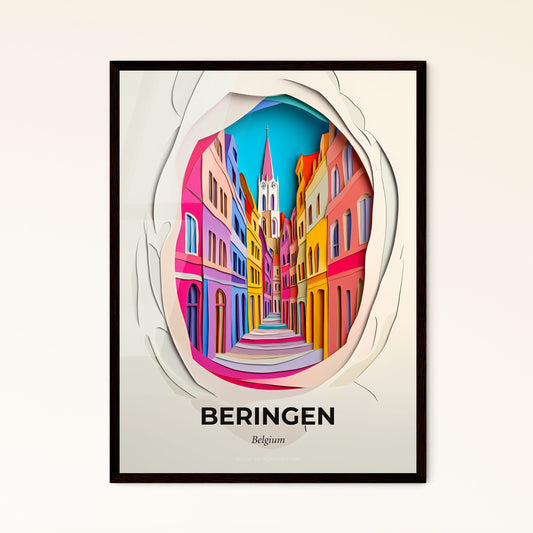 Vivid Beringen, Belgium - a paper cut of a city street with a clock tower