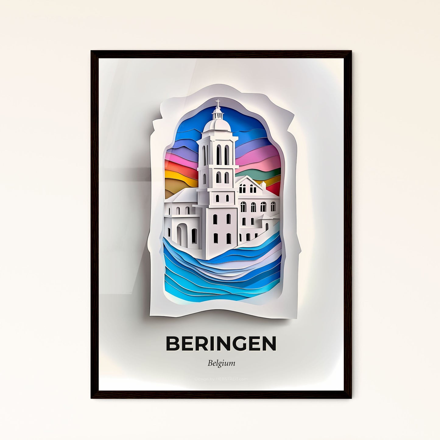 Vivid Beringen, Belgium - a paper cut of a church with a rainbow sky