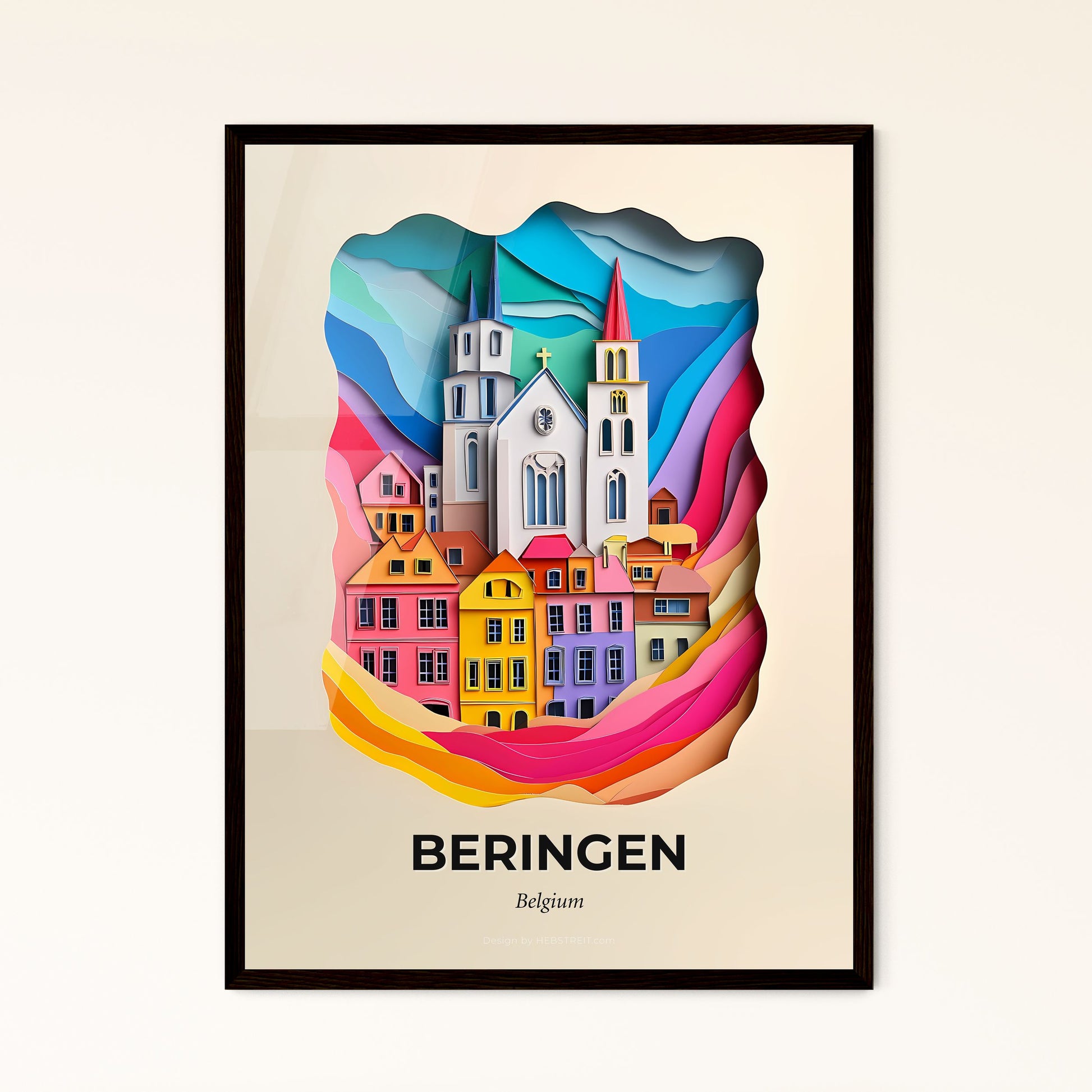 Vivid Beringen, Belgium - a paper cut of a city with a clock tower