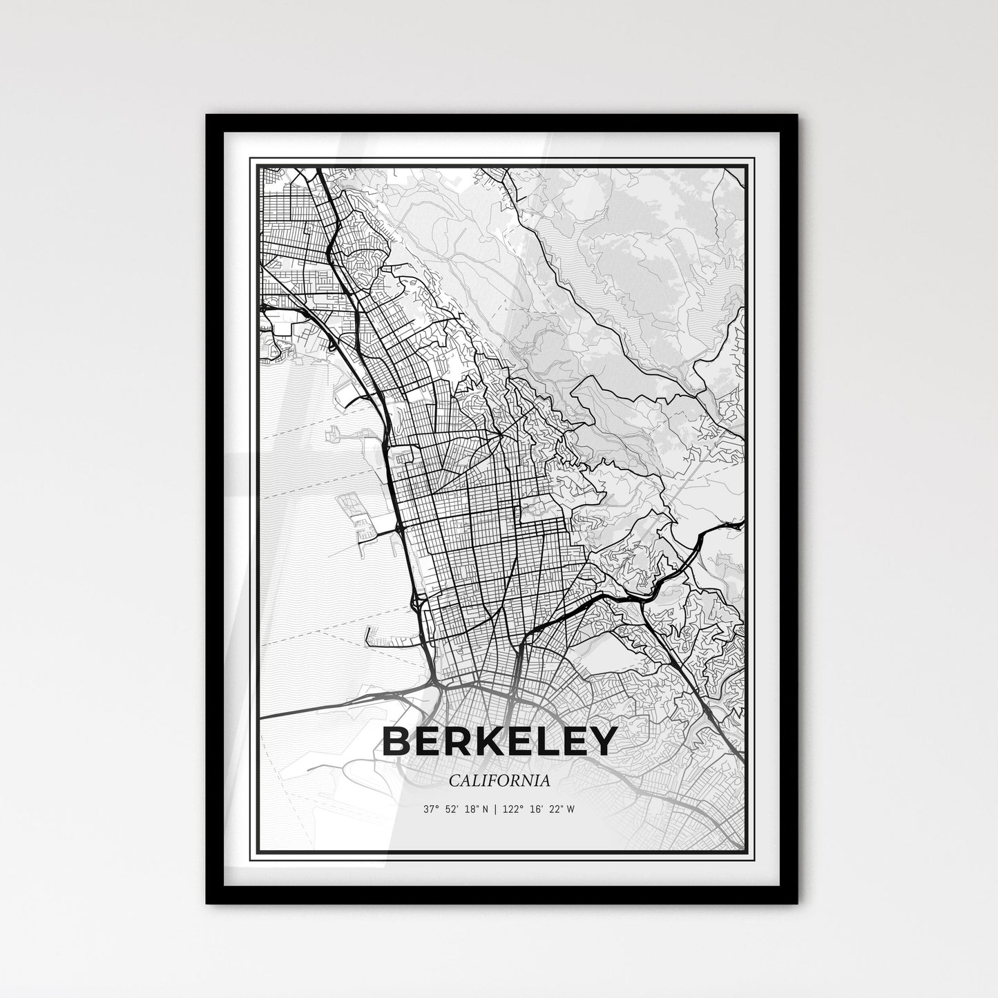 Berkeley California - Scandinavian Style City Map for Modern Home Decor