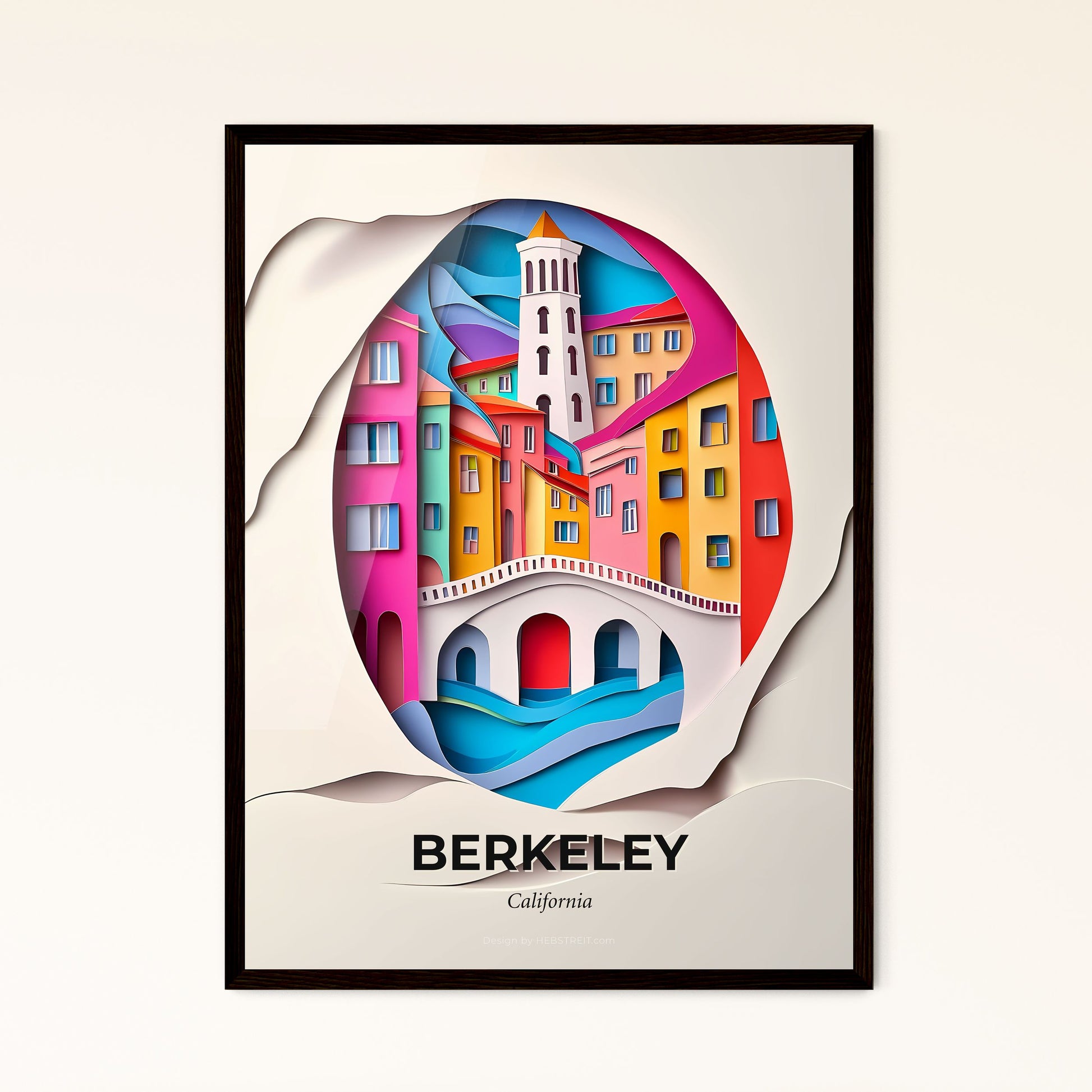 Vivid Berkeley, California - a paper cut of a city with a bridge