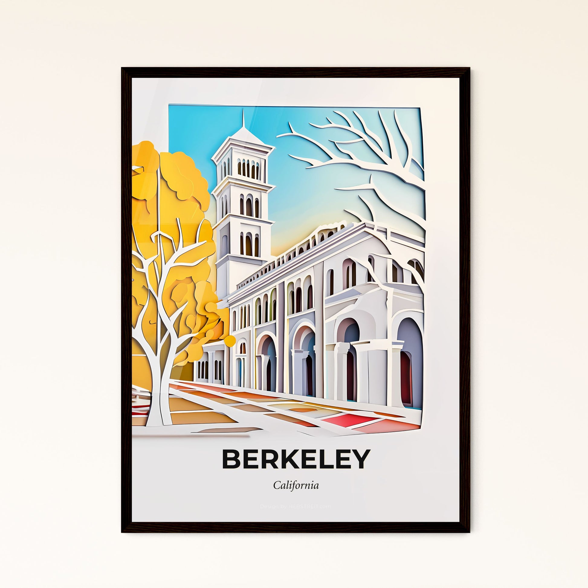 Vivid Berkeley, California - a painting of a building with a clock tower