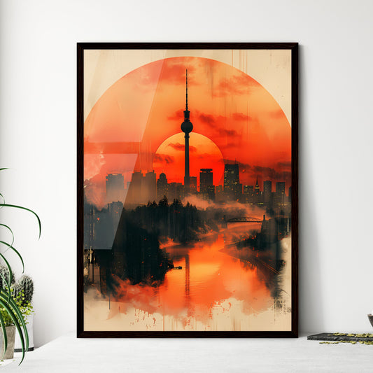 Modern Minimalist Skyline Album Artwork Digital Collage Red Sunset Wide Horizon Vibrant Painting Artistic Framed Art