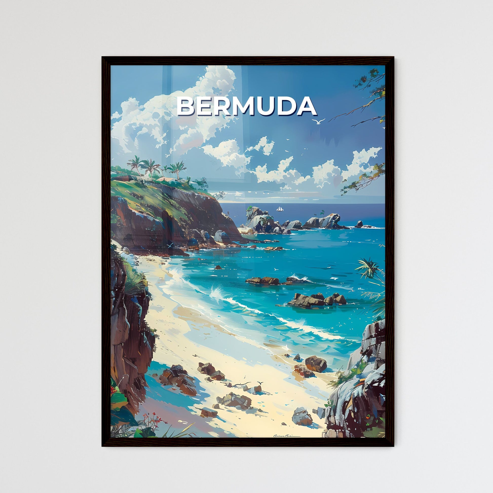 Vibrant Artwork of Bermuda Beach Scene with  - Framed Art Print