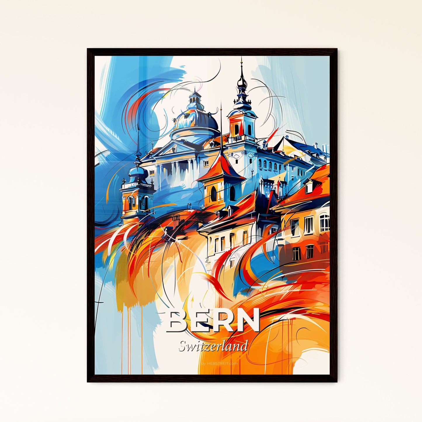 Vibrant Bern, Switzerland - A Painting Of A Building With Red Roofs