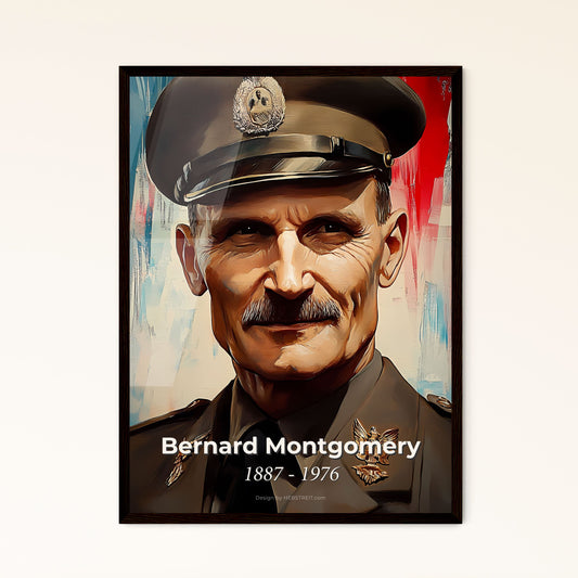 Portrait of Bernard Montgomery, 1887 - 1976. Impressionistic painting of a man in a military uniform.