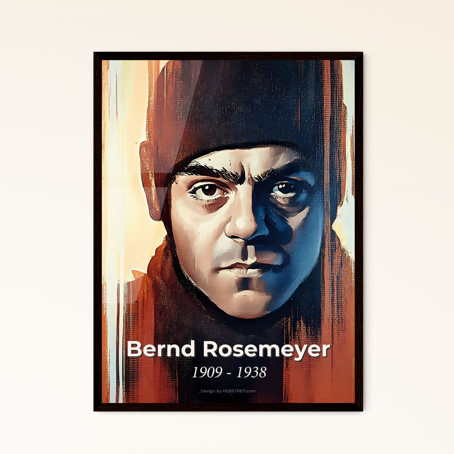 Portrait of Bernd Rosemeyer, 1909 - 1938. Impressionistic painting of a man in a black hat.