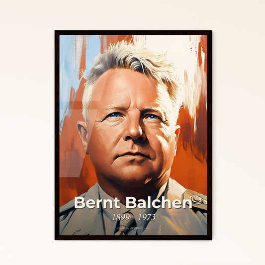 Portrait of Bernt Balchen, 1899 - 1973. Impressionistic painting of a man in a military uniform.