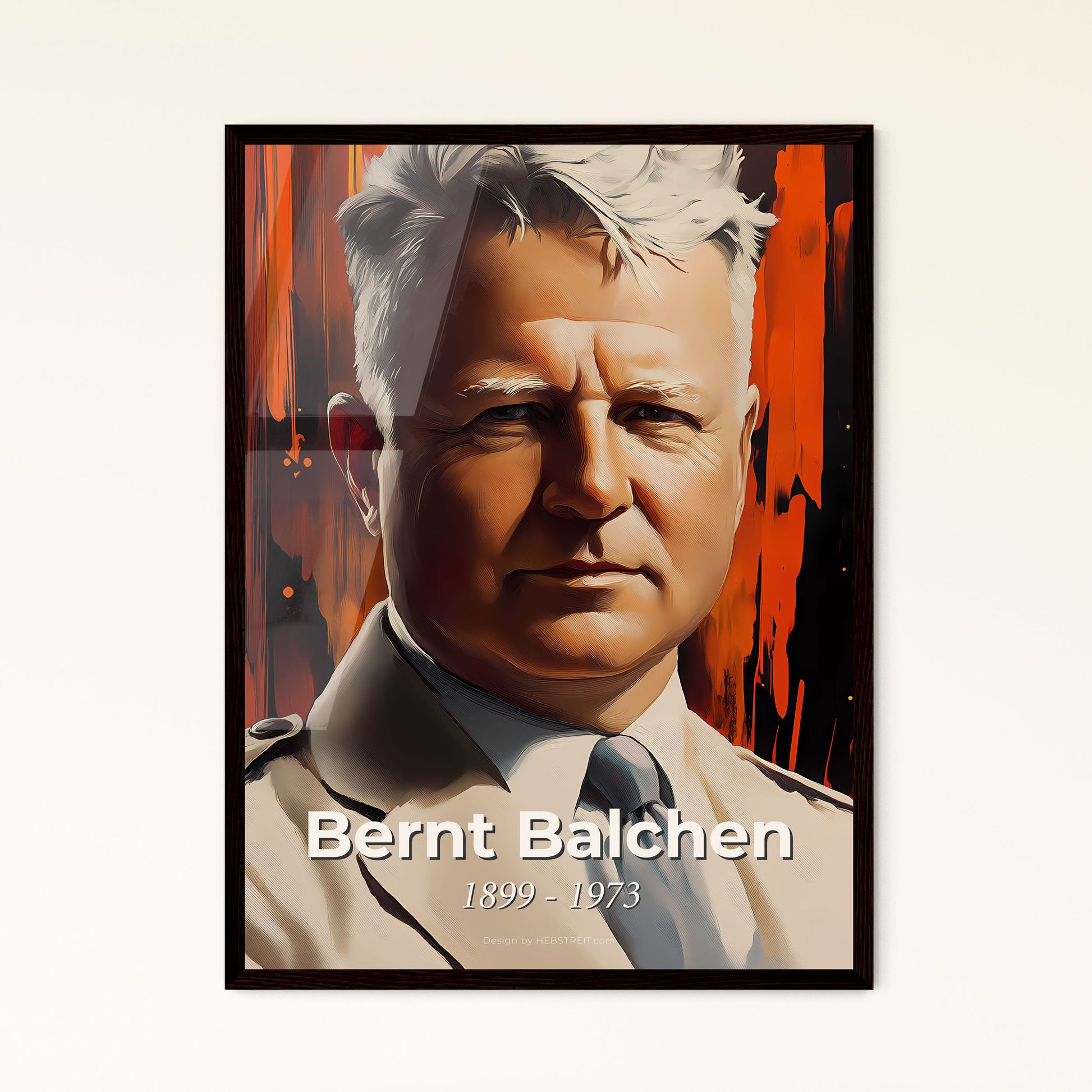 Portrait of Bernt Balchen, 1899 - 1973. Impressionistic painting of a man in a suit.