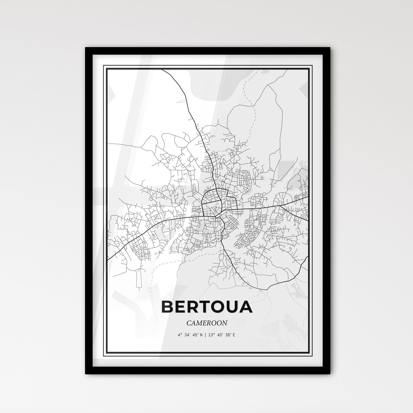 Bertoua Cameroon - Scandinavian Style City Map for Modern Home Decor