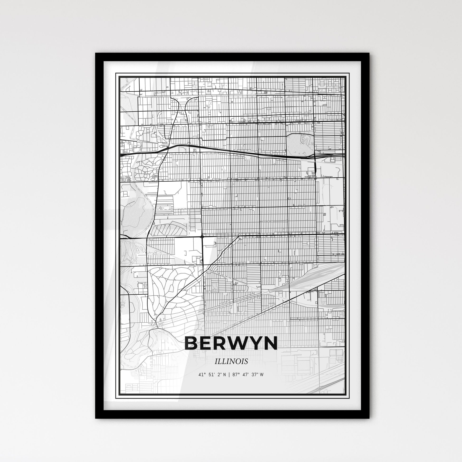 Berwyn Illinois - Scandinavian Style City Map for Modern Home Decor