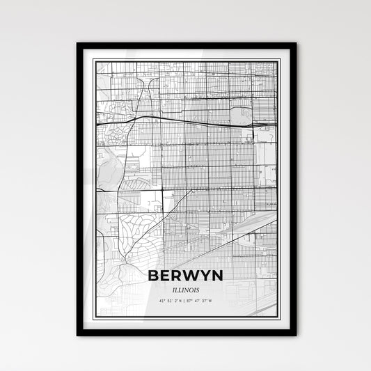 Berwyn Illinois - Scandinavian Style City Map for Modern Home Decor