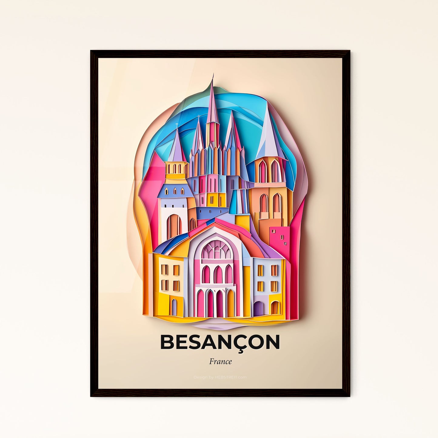 Vivid Besançon, France - a paper cut of a church with a clock on the wall