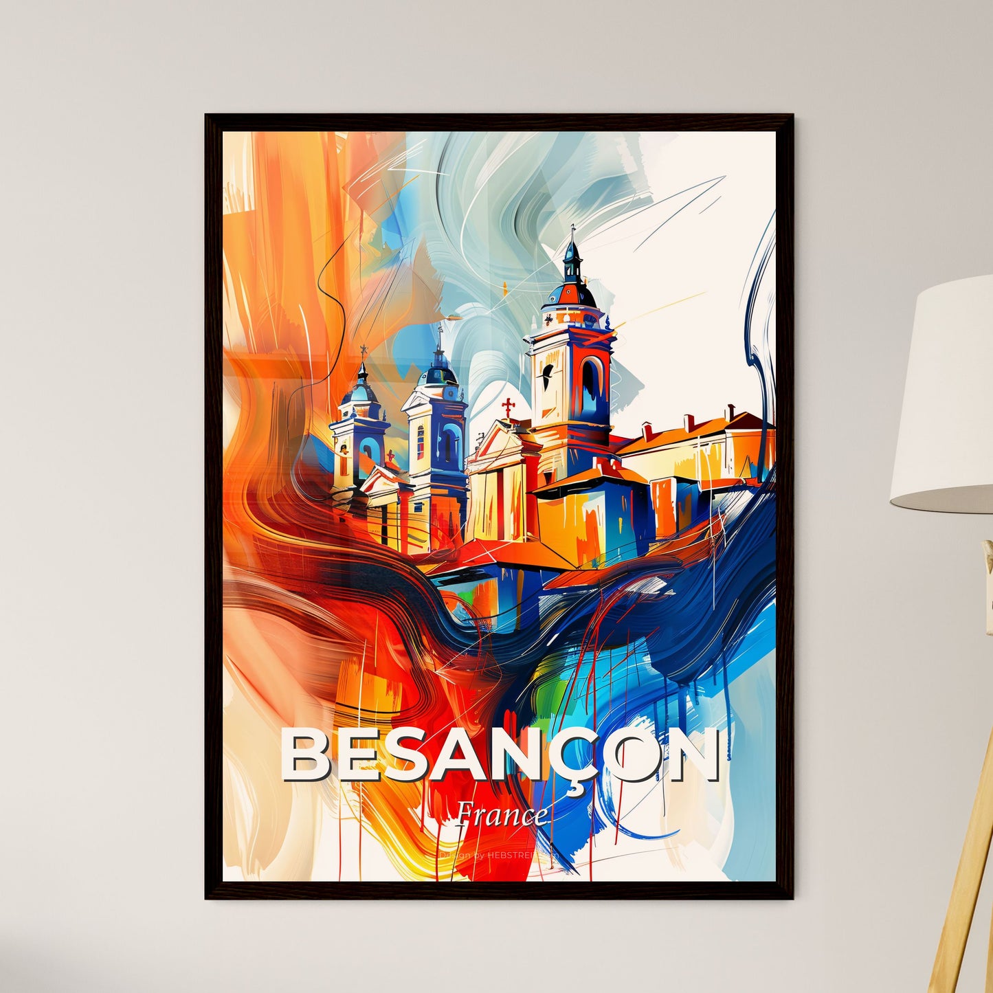 Vibrant Besançon, France - A Painting Of A Building With Towers And A Colorful Background