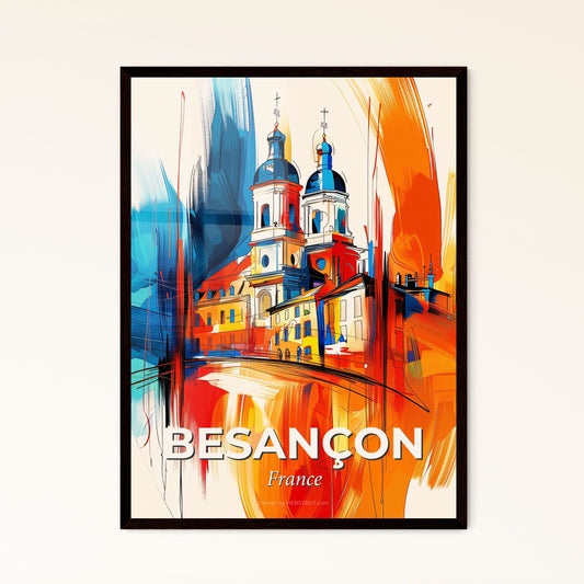 Vibrant Besançon, France - A Painting Of A Building With A Colorful Background