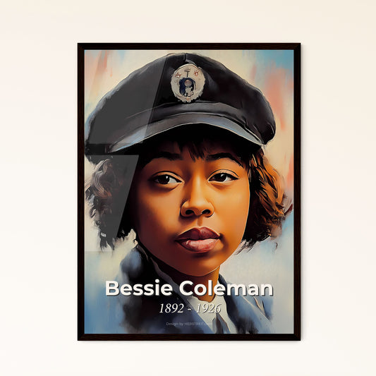 Portrait of Bessie Coleman, 1892 - 1926. Impressionistic painting of a woman wearing a hat.