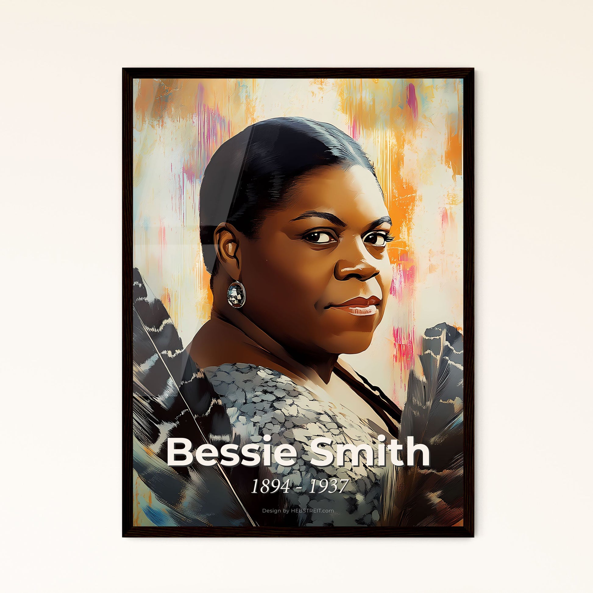 Portrait of Bessie Smith, 1894 - 1937. Impressionistic painting of a woman with feathers in her hair.