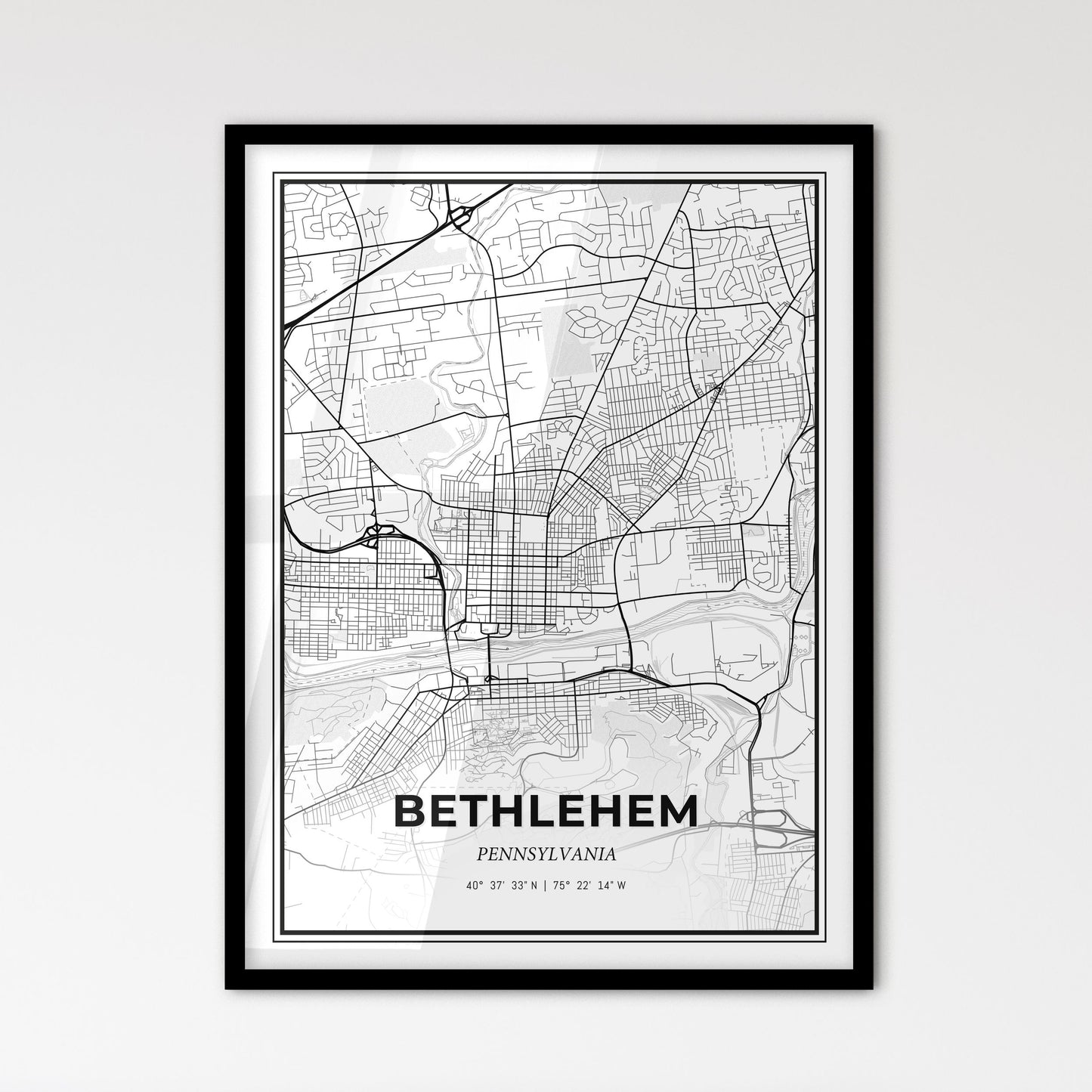 Bethlehem Pennsylvania - Scandinavian Style City Map for Modern Home Decor