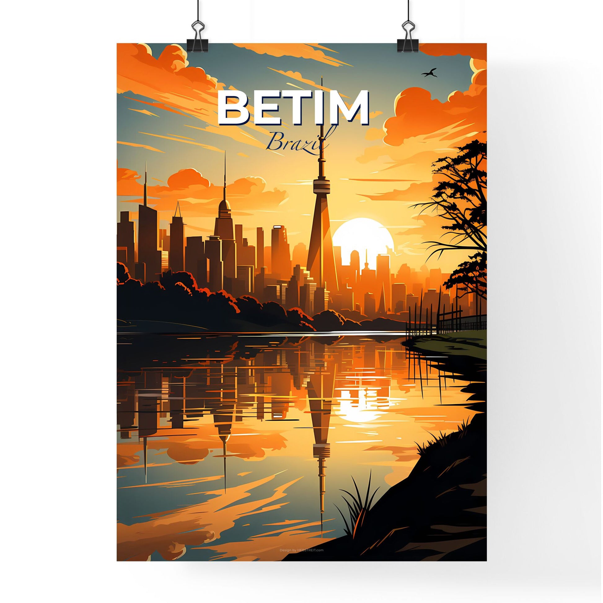 Artistic Betim Brazil Cityscape Painting Sunset Skyline with Vibrant Colors Default Title