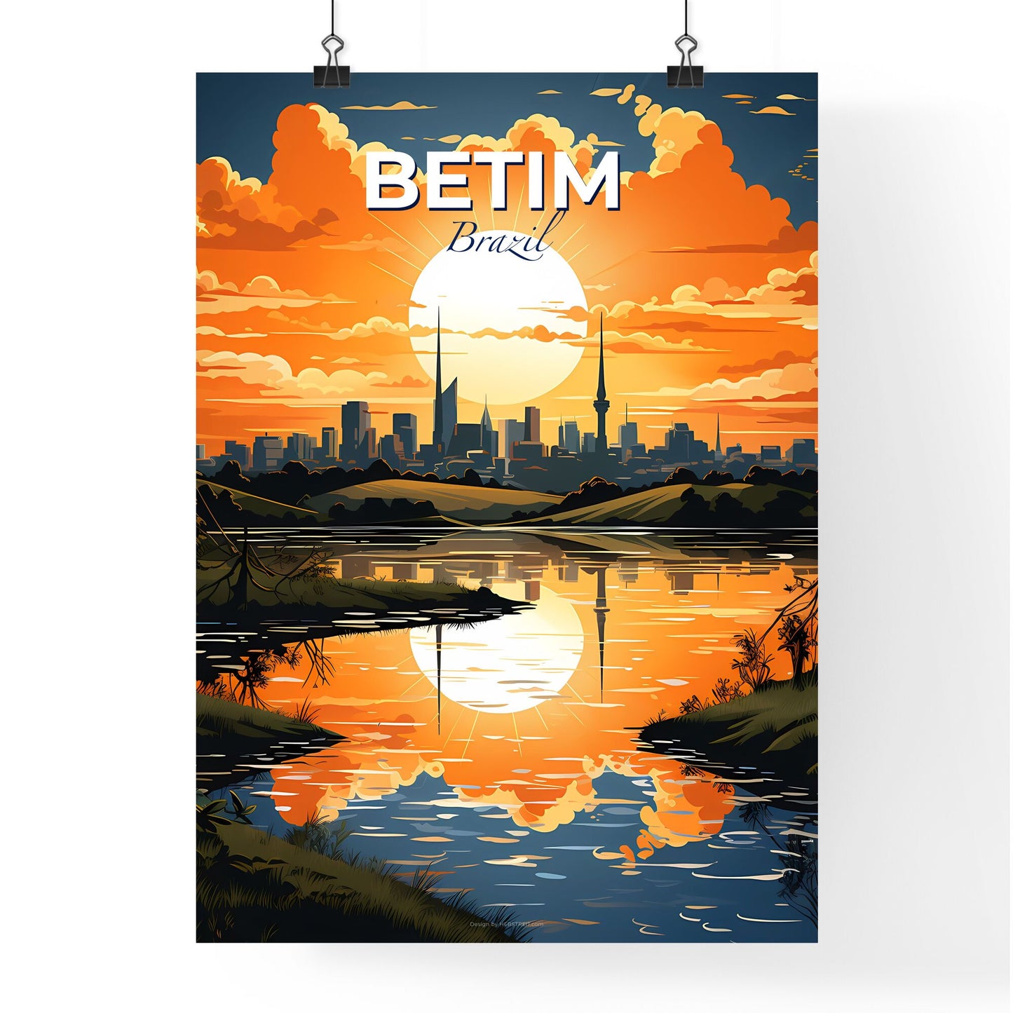 Vibrant Painting of Betim Brazil Skyline Sunset City Art Default Title