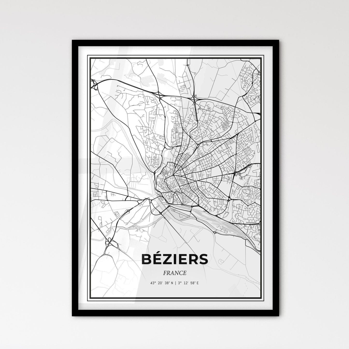 Béziers France - Scandinavian Style City Map for Modern Home Decor