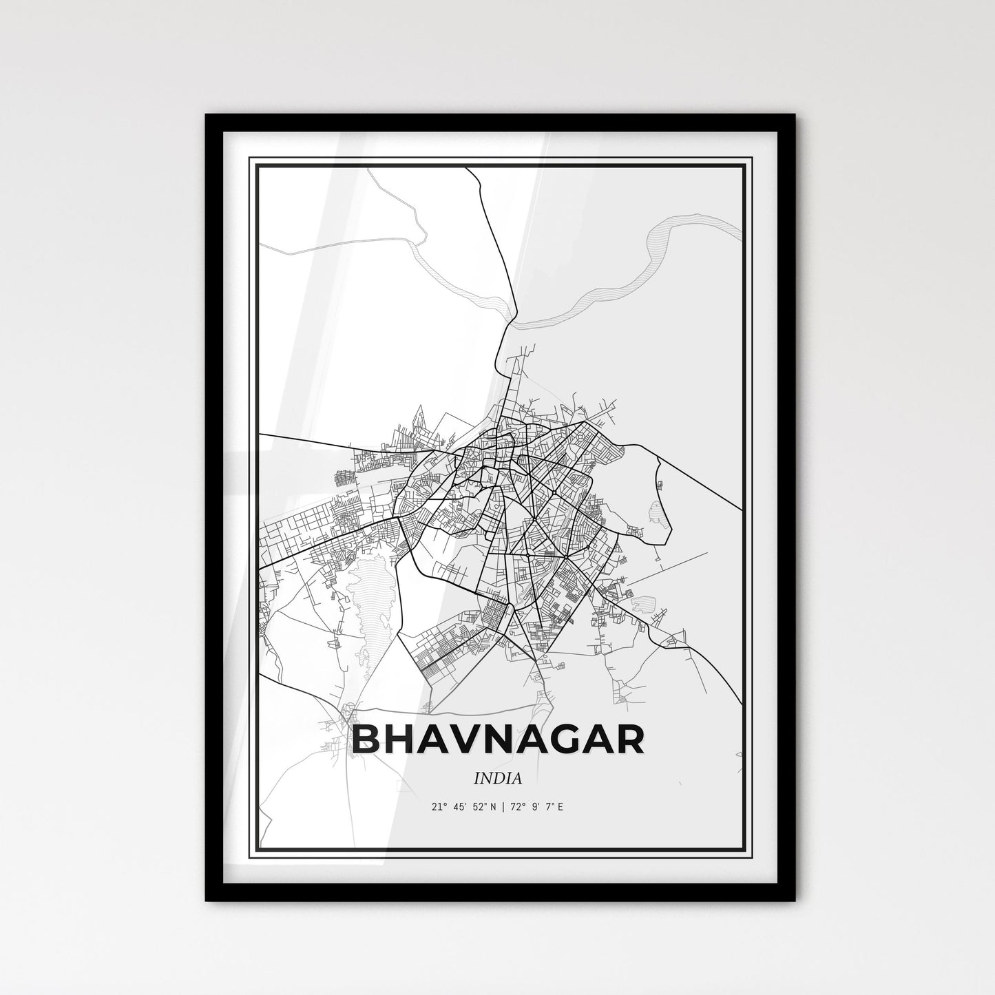 Bhavnagar India - Scandinavian Style City Map for Modern Home Decor