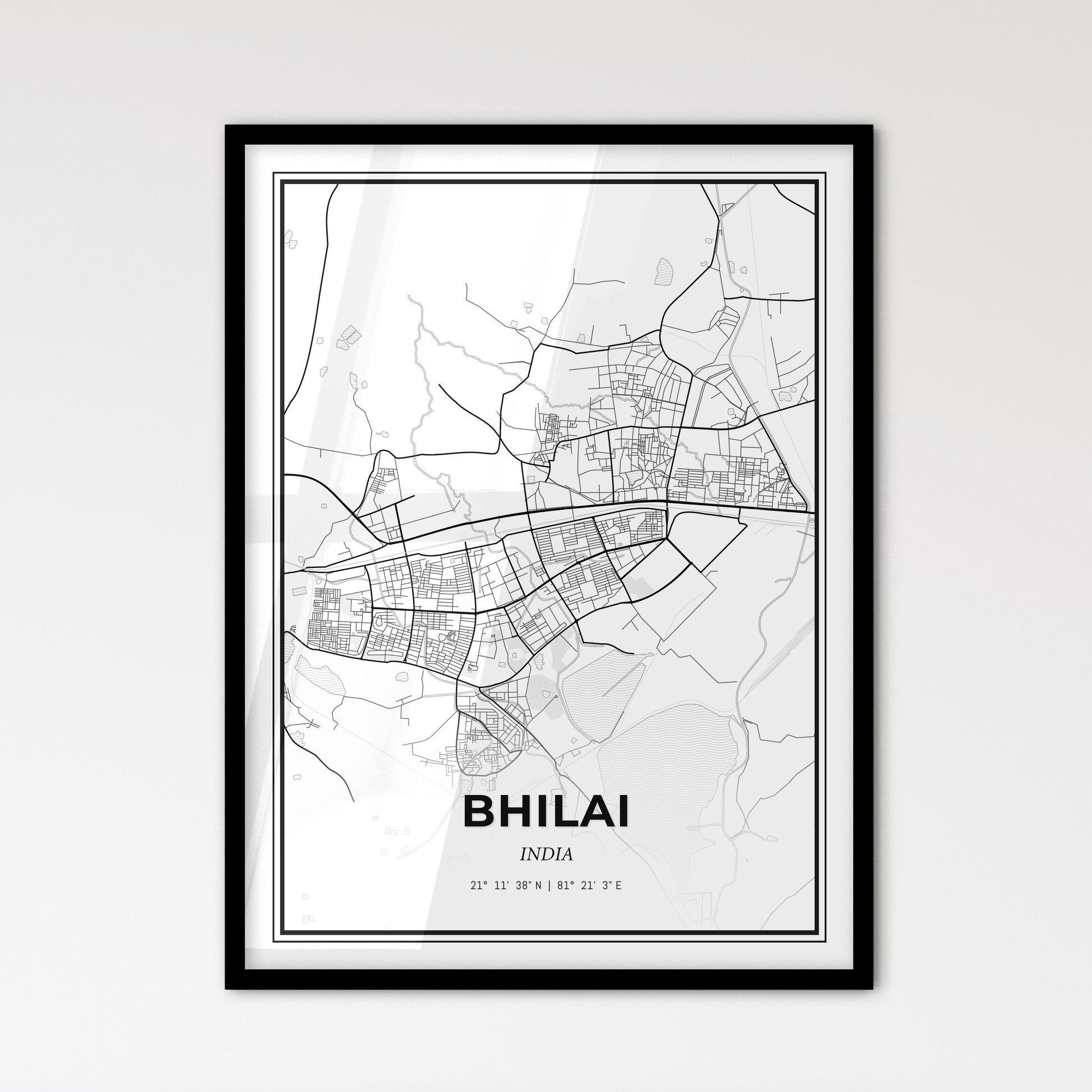 Bhilai India - Scandinavian Style City Map for Modern Home Decor