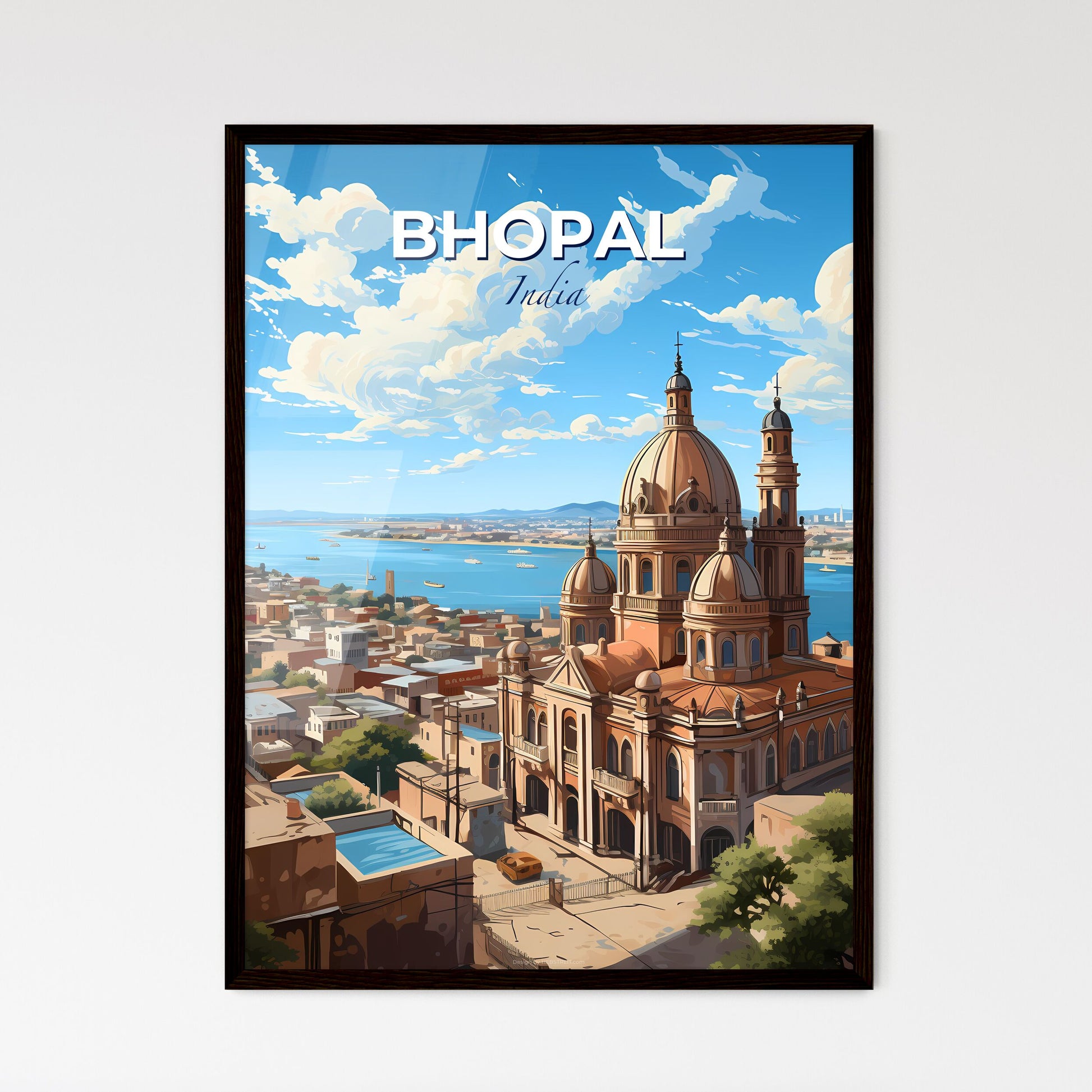 Indian Skyline Painting - Bhopal City Artwork, Waterway, Vibrant, Architecture Default Title