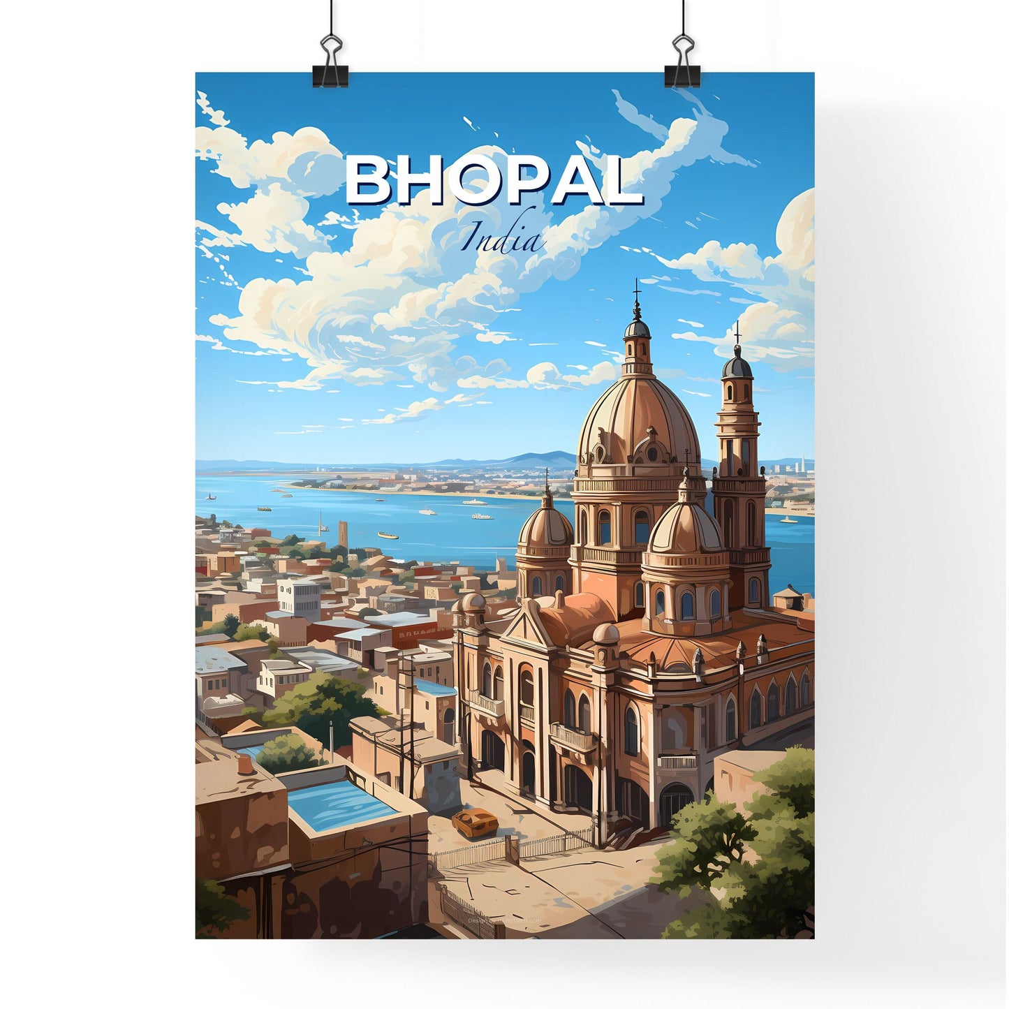 Indian Skyline Painting - Bhopal City Artwork, Waterway, Vibrant, Architecture Default Title