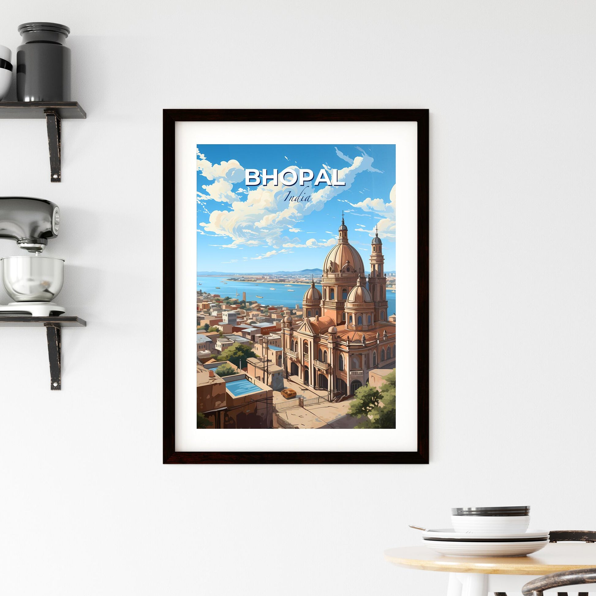 Indian Skyline Painting - Bhopal City Artwork, Waterway, Vibrant, Architecture Default Title