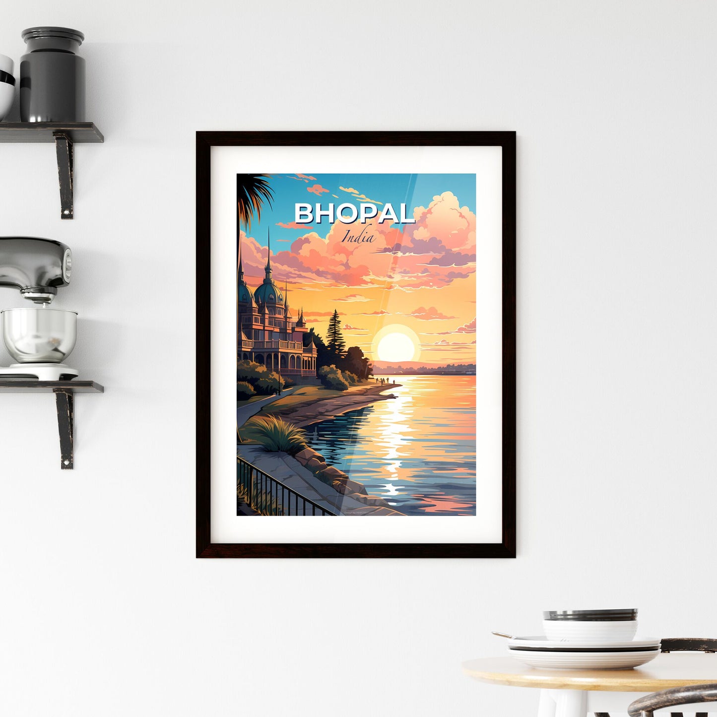 Indian sunset over lake skyline painting wall art artwork Default Title