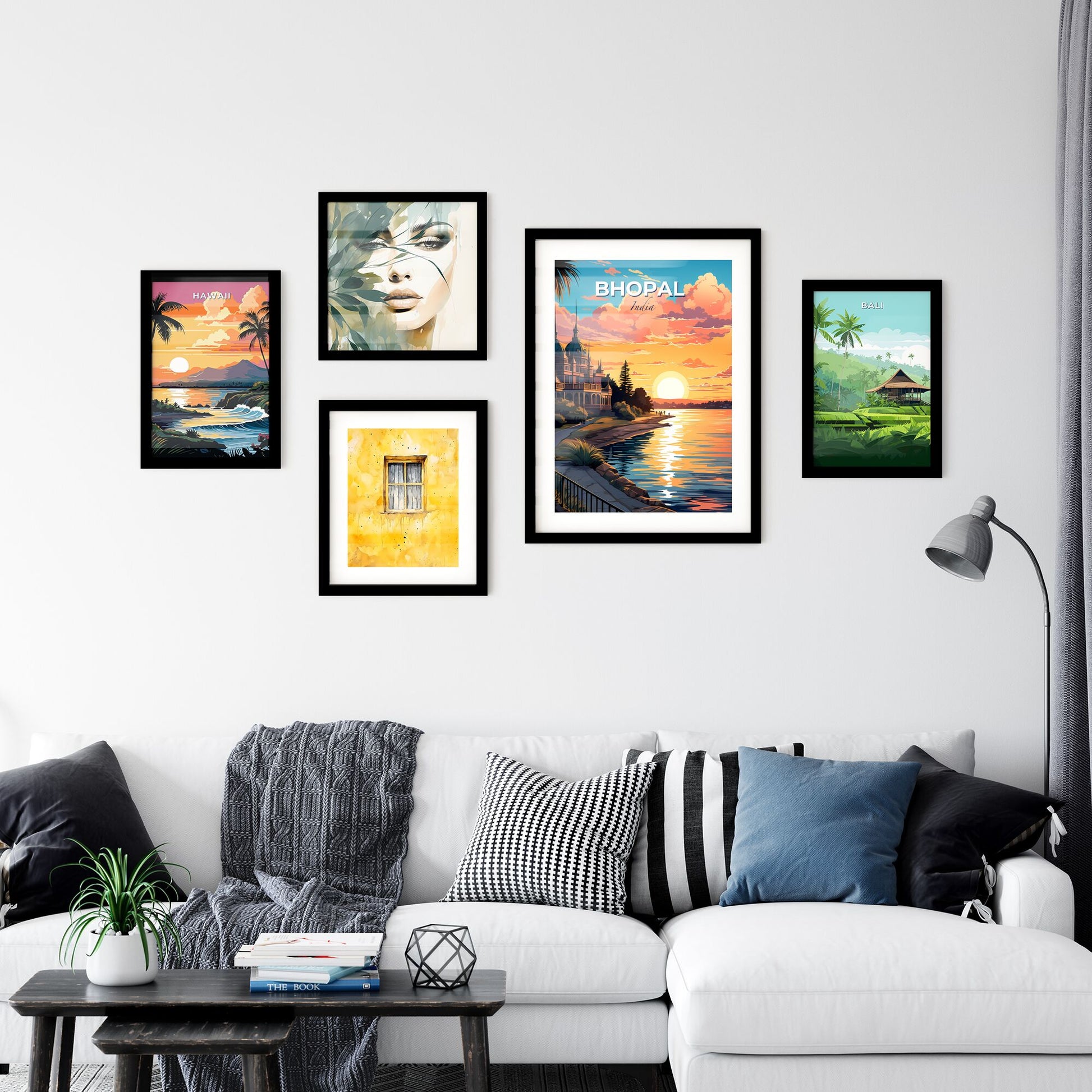 Indian sunset over lake skyline painting wall art artwork Default Title