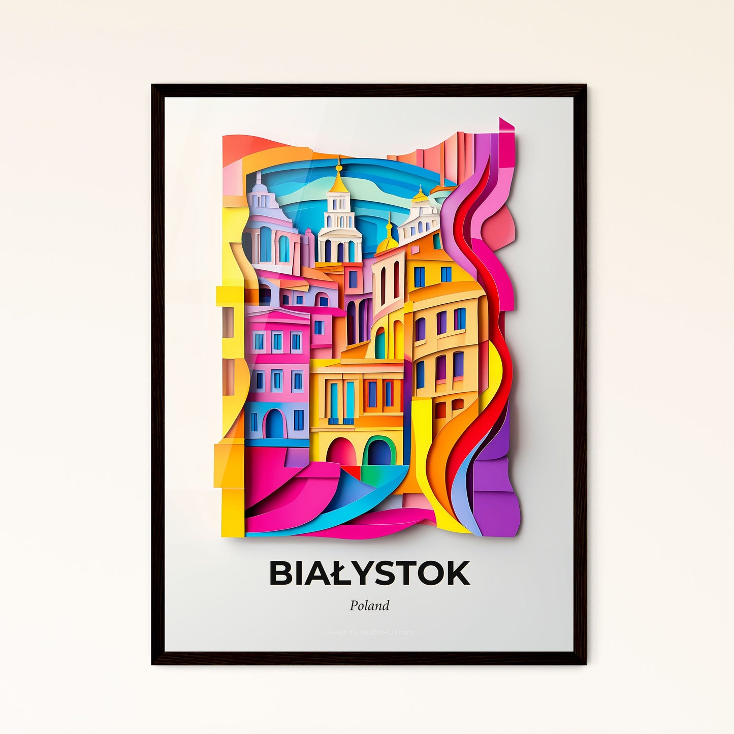 Vivid Białystok, Poland - a colorful cityscape with a bridge and a rainbow colored building