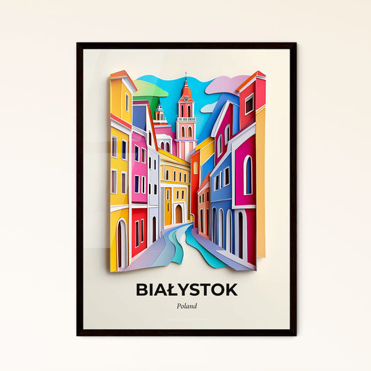 Vivid Białystok, Poland - a colorful city street with a clock tower