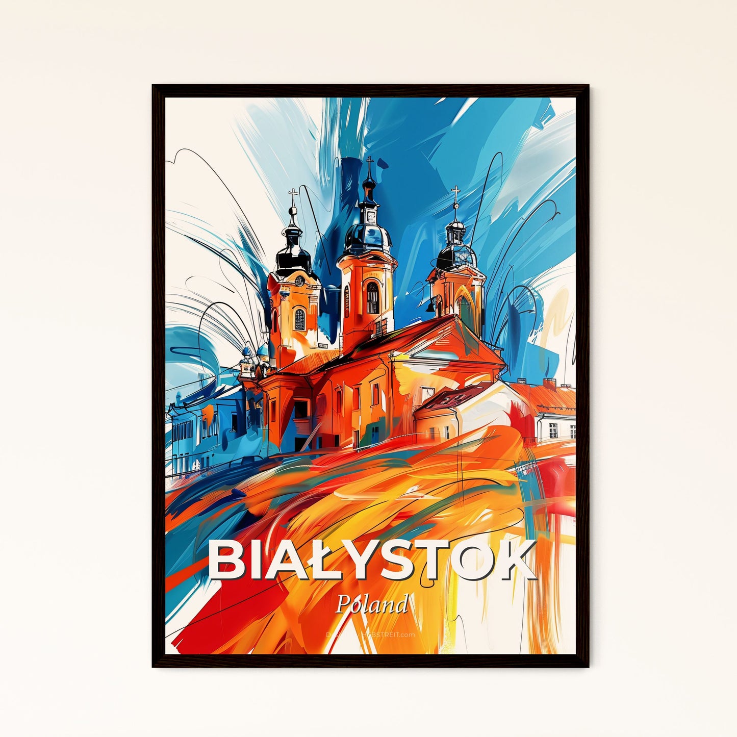 Vibrant Białystok, Poland - A Painting Of A Building With Colorful Paint Splashes