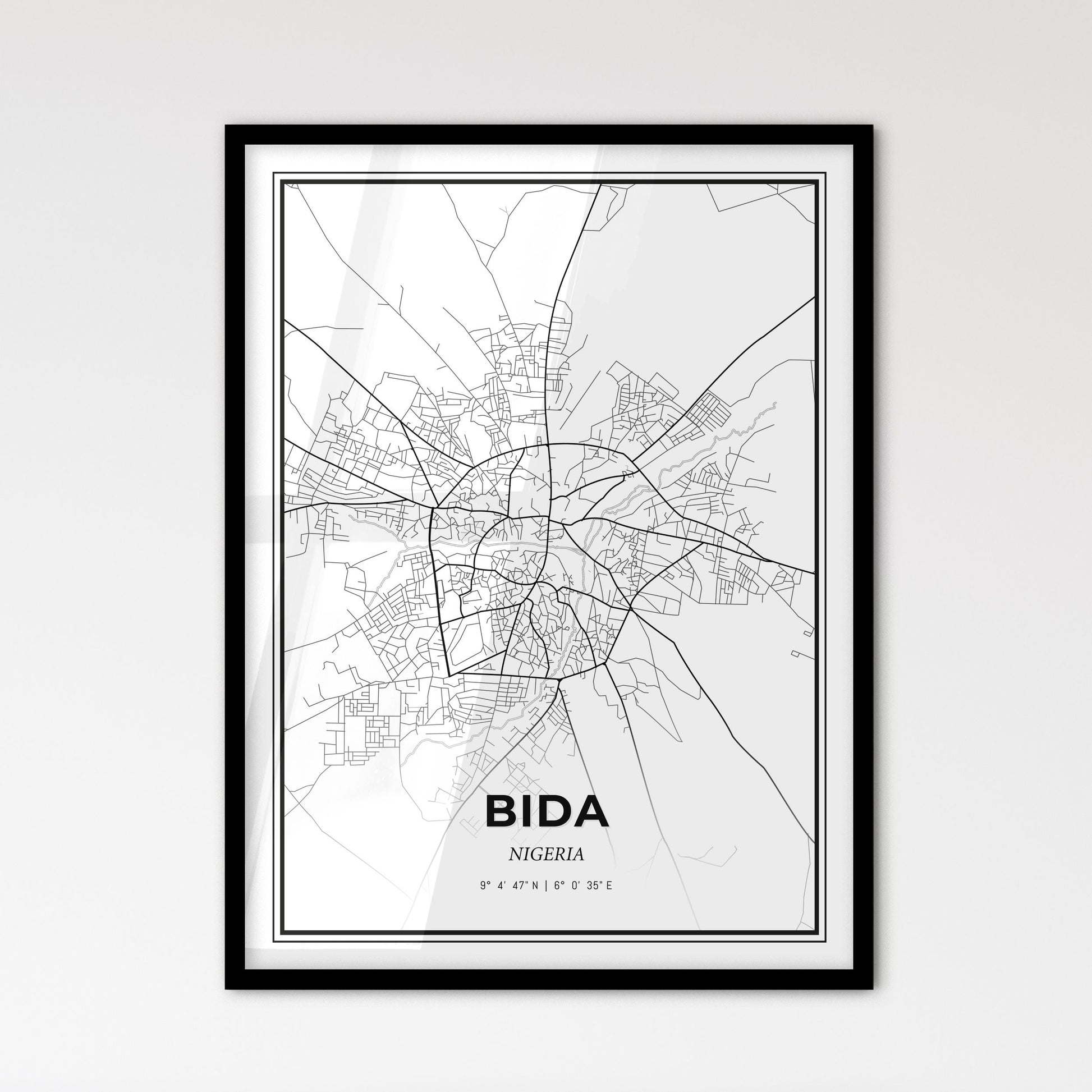 Bida Nigeria - Scandinavian Style City Map for Modern Home Decor