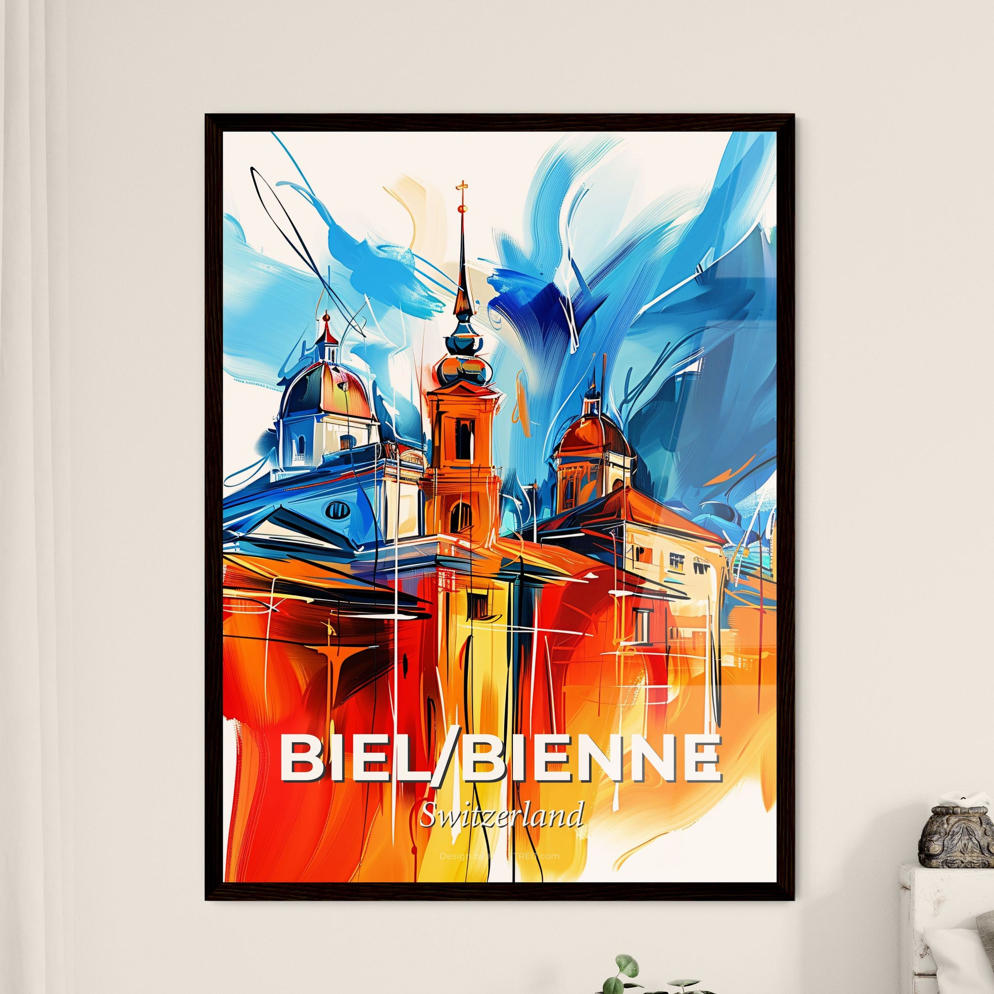 Vibrant Biel/Bienne, Switzerland - A Painting Of A Building