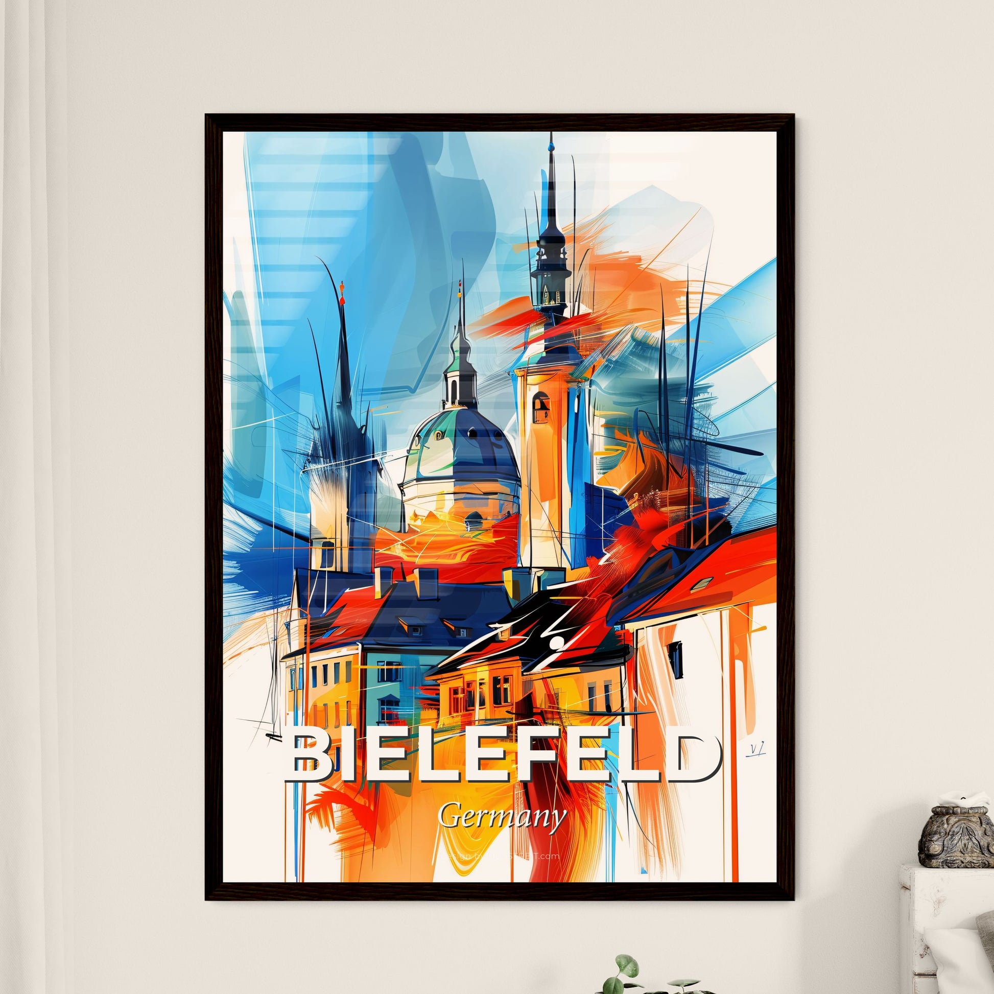 Vibrant Bielefeld, Germany - A Painting Of A Building