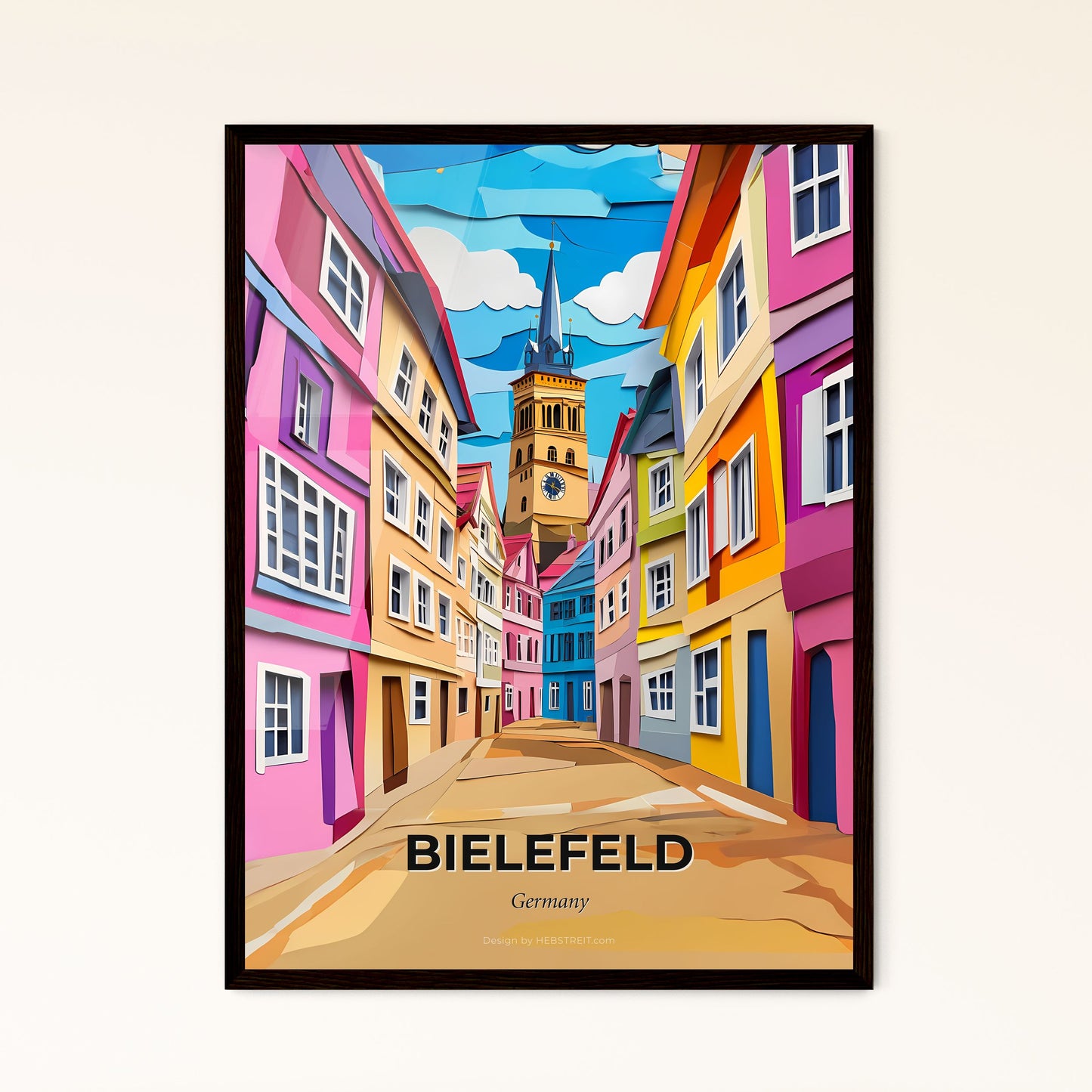 Vivid Bielefeld, Germany - a colorful street with a clock tower in the background