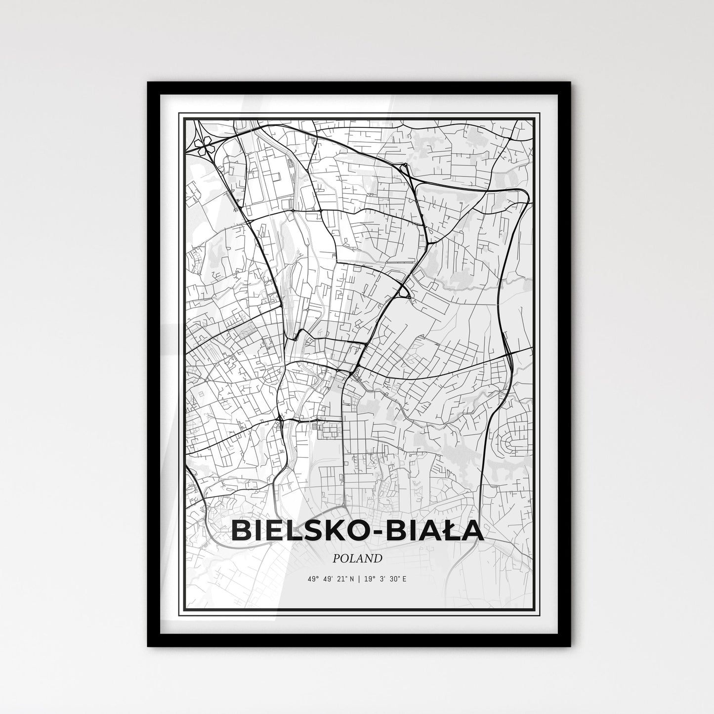 Bielsko-Biała Poland - Scandinavian Style City Map for Modern Home Decor