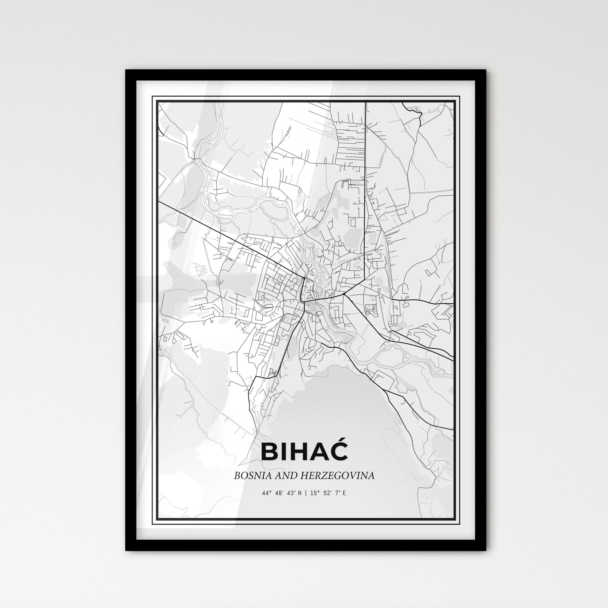 Bihać Bosnia and Herzegovina - Scandinavian Style City Map for Modern Home Decor