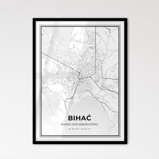 Bihać Bosnia and Herzegovina - Scandinavian Style City Map for Modern Home Decor