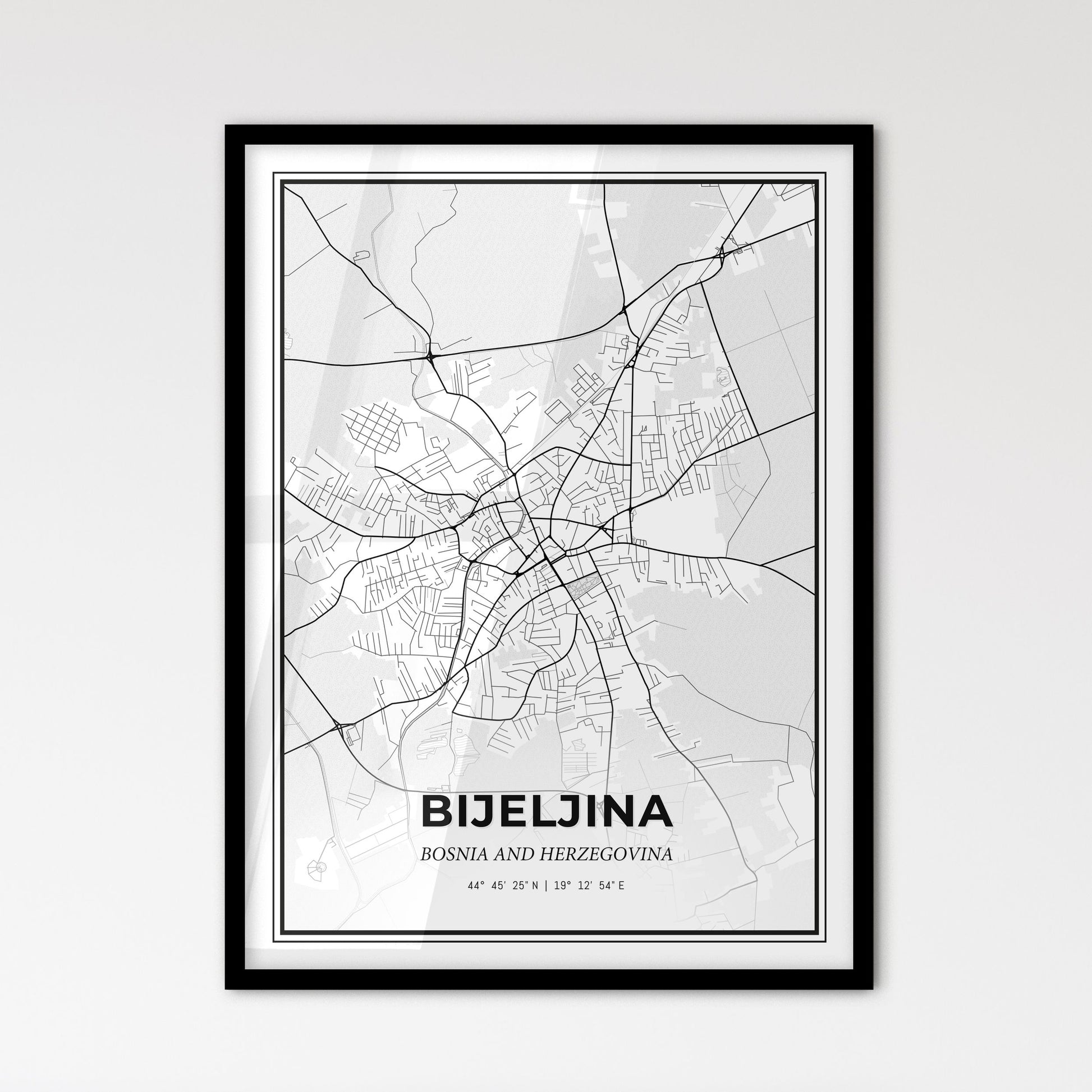 Bijeljina Bosnia and Herzegovina - Scandinavian Style City Map for Modern Home Decor