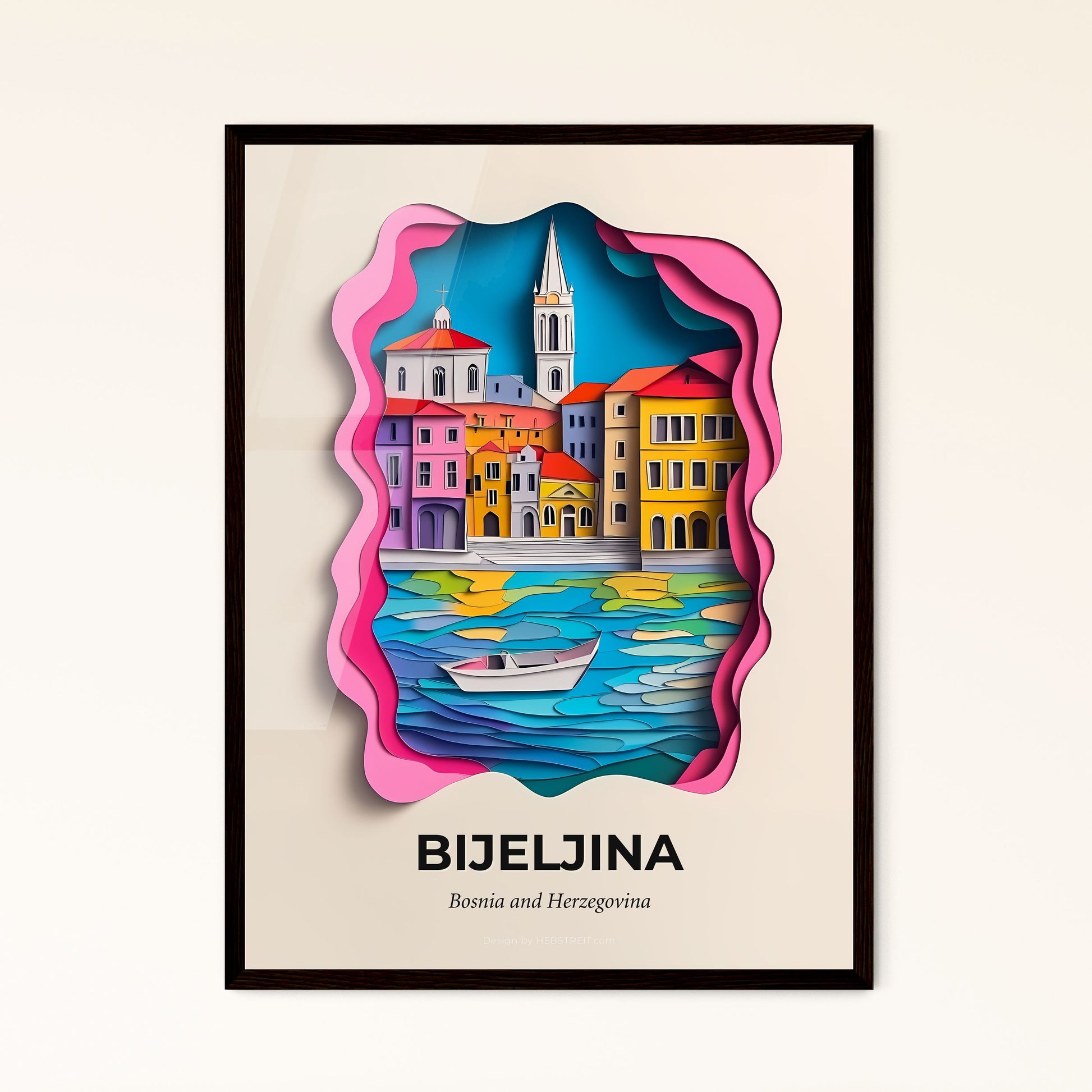 Vivid Bijeljina, Bosnia and Herzegovina - a paper cut of a city with a boat