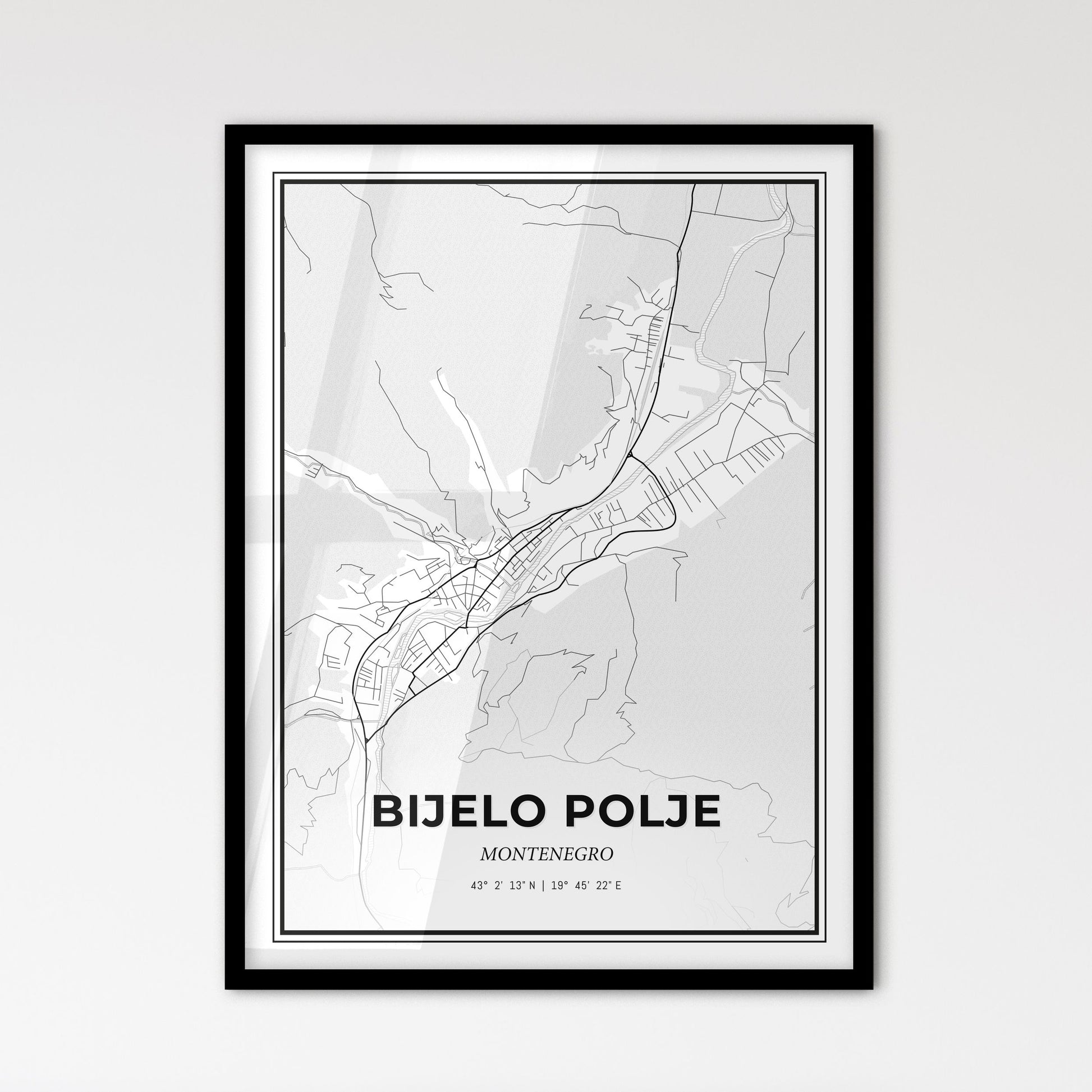 Bijelo Polje Montenegro - Scandinavian Style City Map for Modern Home Decor