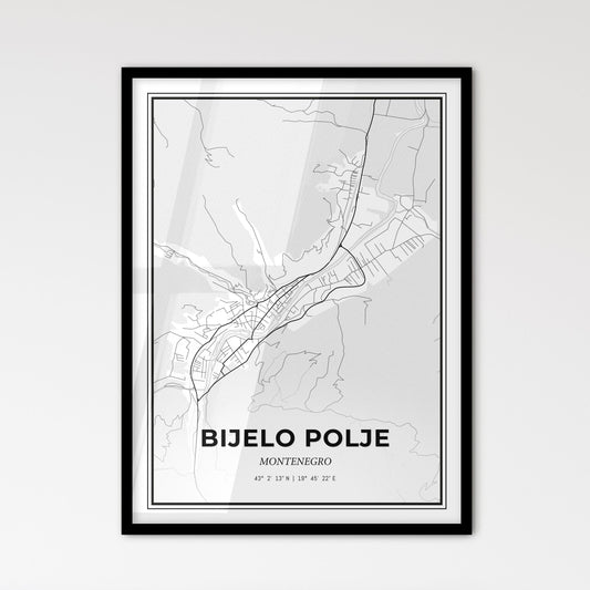 Bijelo Polje Montenegro - Scandinavian Style City Map for Modern Home Decor