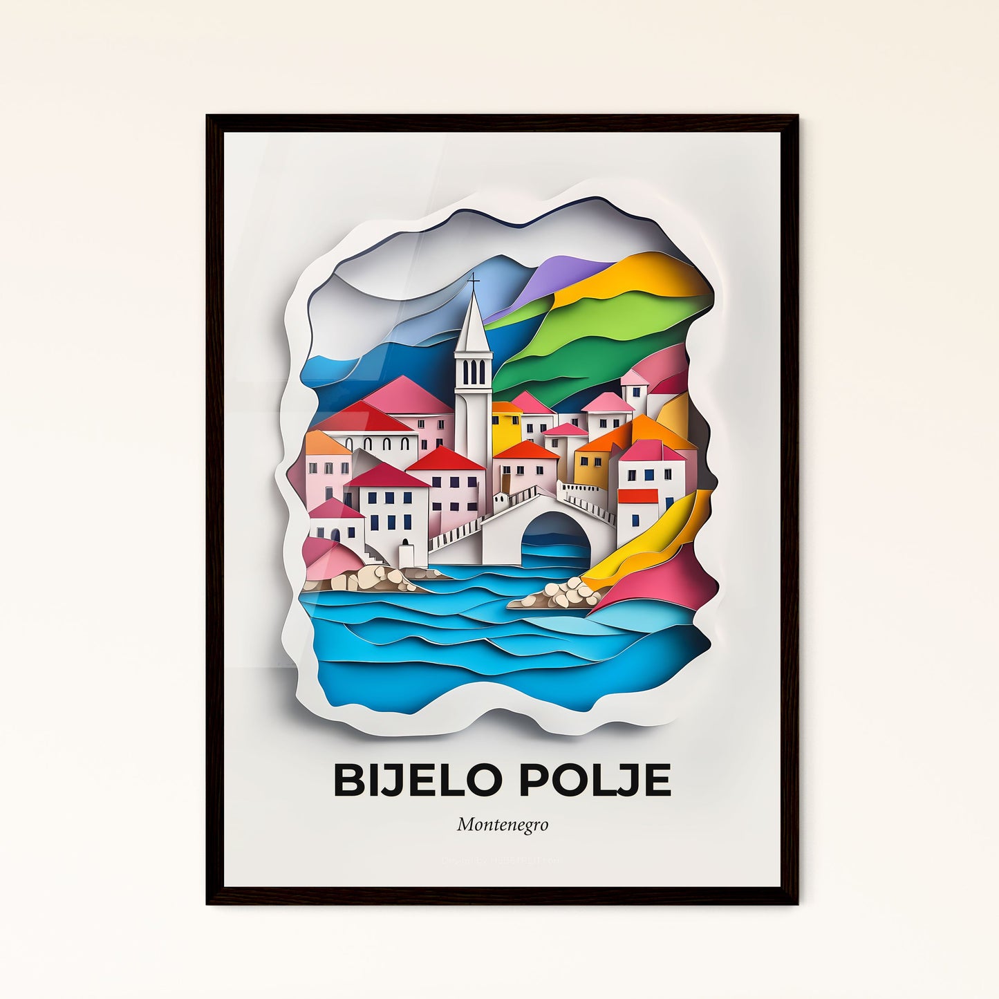 Vivid Bijelo Polje, Montenegro - a paper cut of a city with a bridge