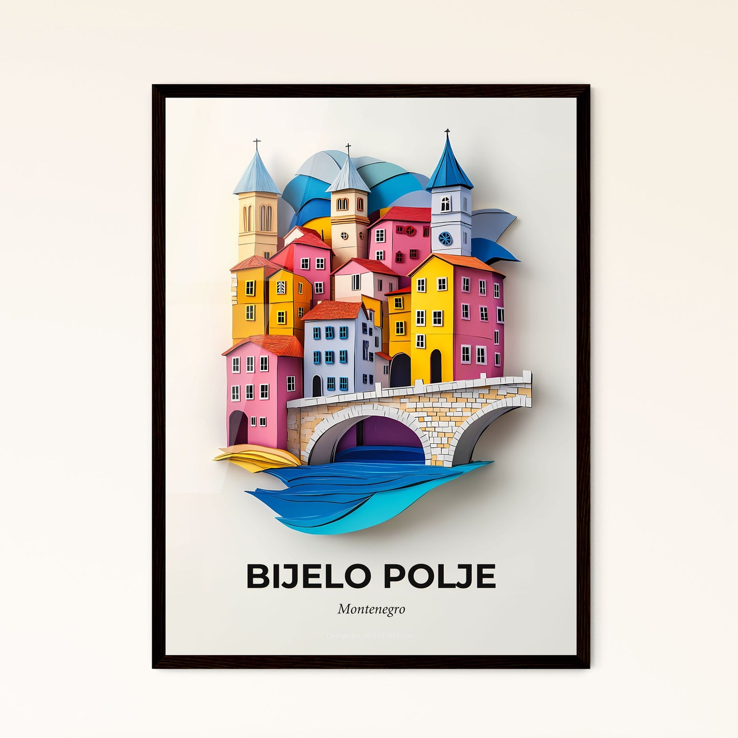 Vivid Bijelo Polje, Montenegro - a paper cut of a city with a bridge