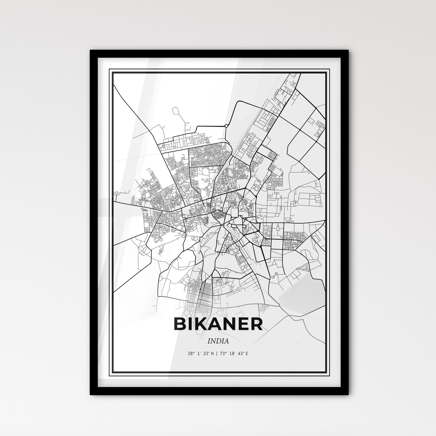 Bikaner India - Scandinavian Style City Map for Modern Home Decor